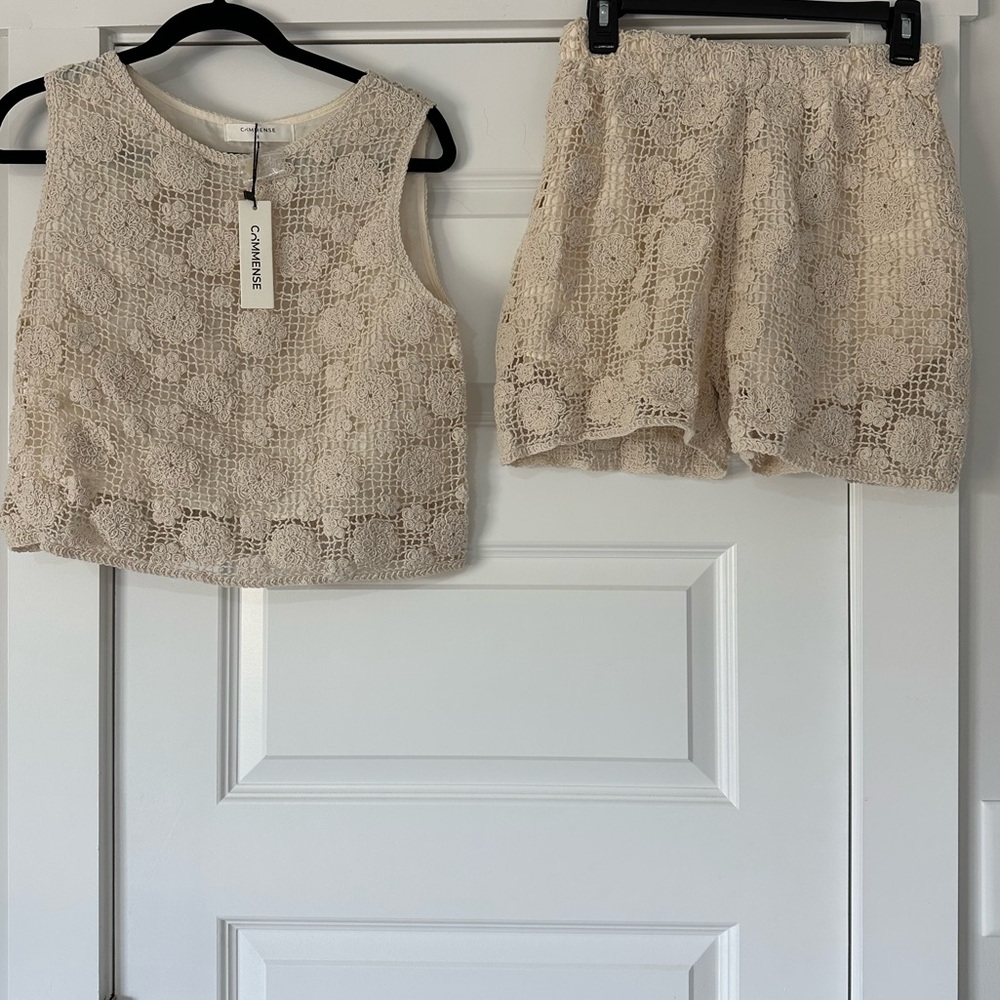 Commense Two Piece Crochet Top And Shorts Set - Picture 4 of 8